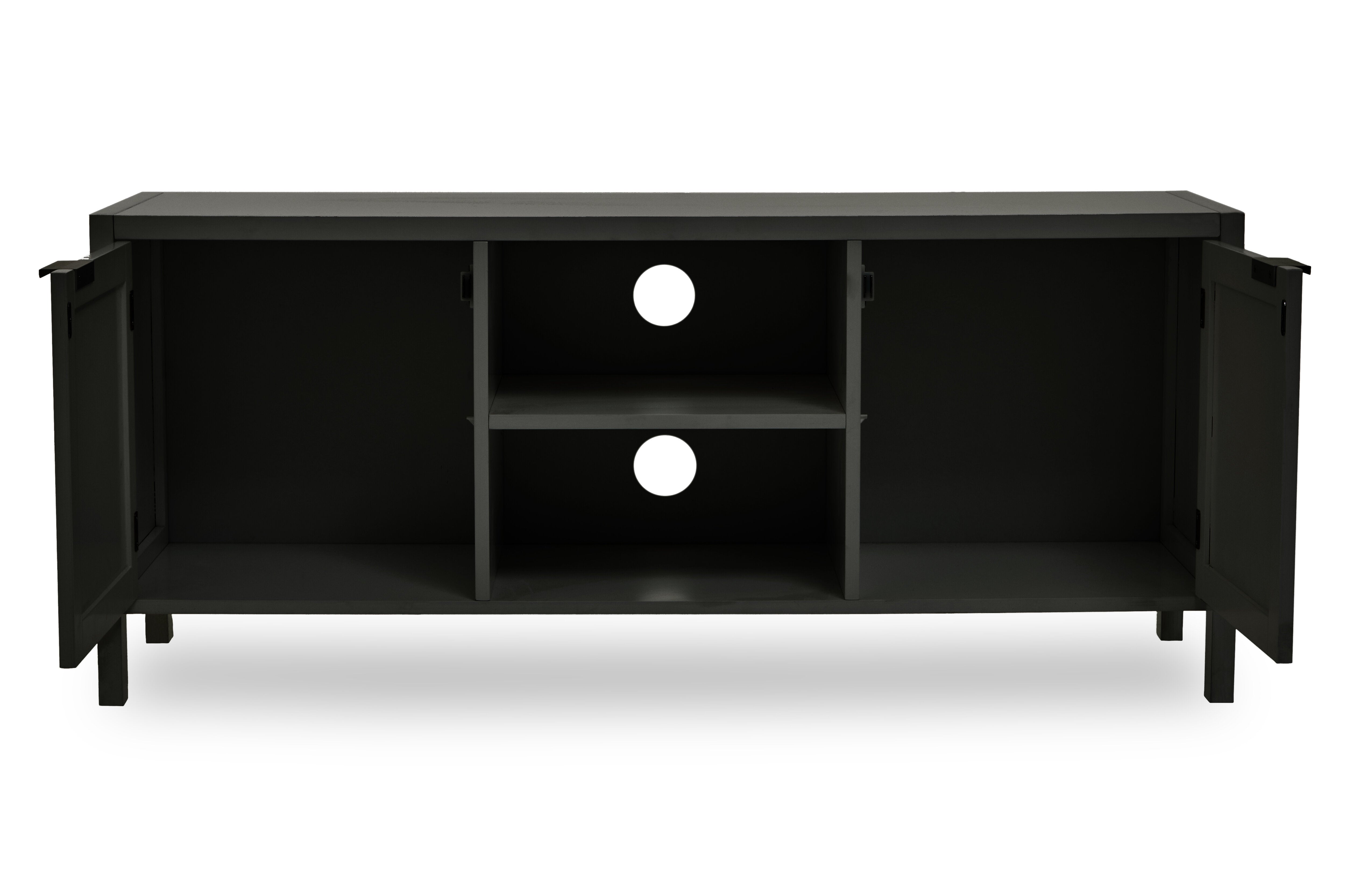 Burwood Black Wood & Natural Rattan Media Unit